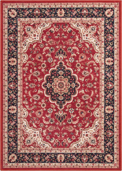 Gene Medallion Persian Red Non-Slip Machine Washable Low Pile Rug for High-Traffic Areas