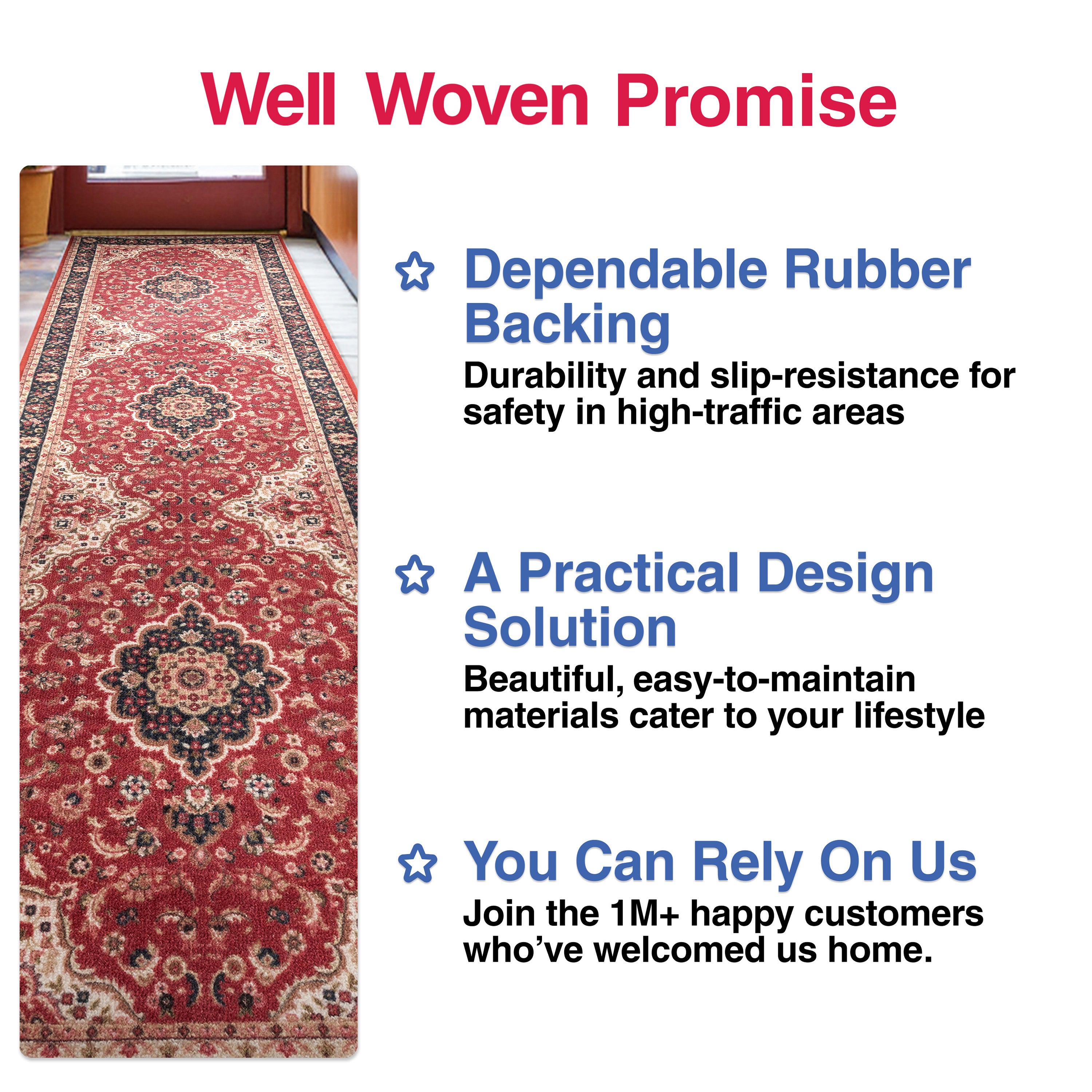 Gene Medallion Persian Red Non-Slip Machine Washable Low Pile Rug for High-Traffic Areas