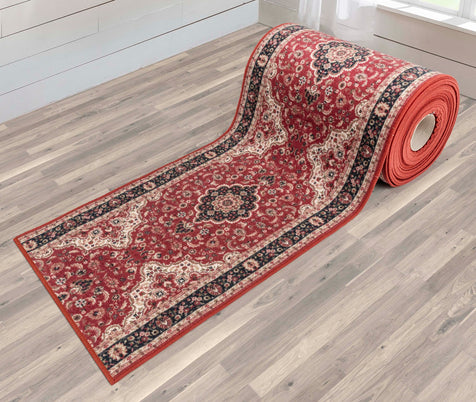 Custom Size Runner Gene Medallion Persian Red Select Your Width x Choose Your Length Machine Washable Hallway Runner Rug