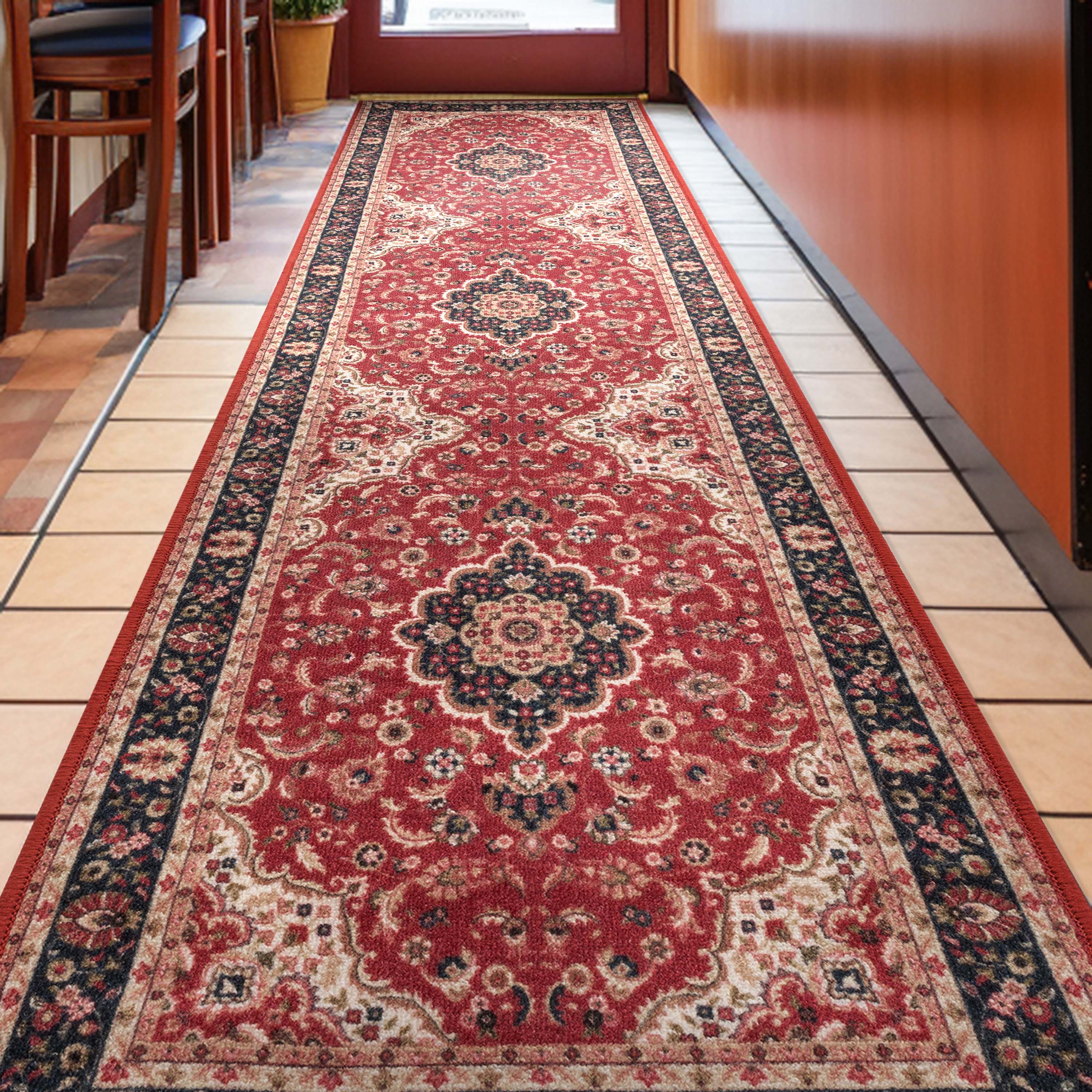 Custom Size Runner Gene Medallion Persian Red Select Your Width x Choose Your Length Machine Washable Hallway Runner Rug