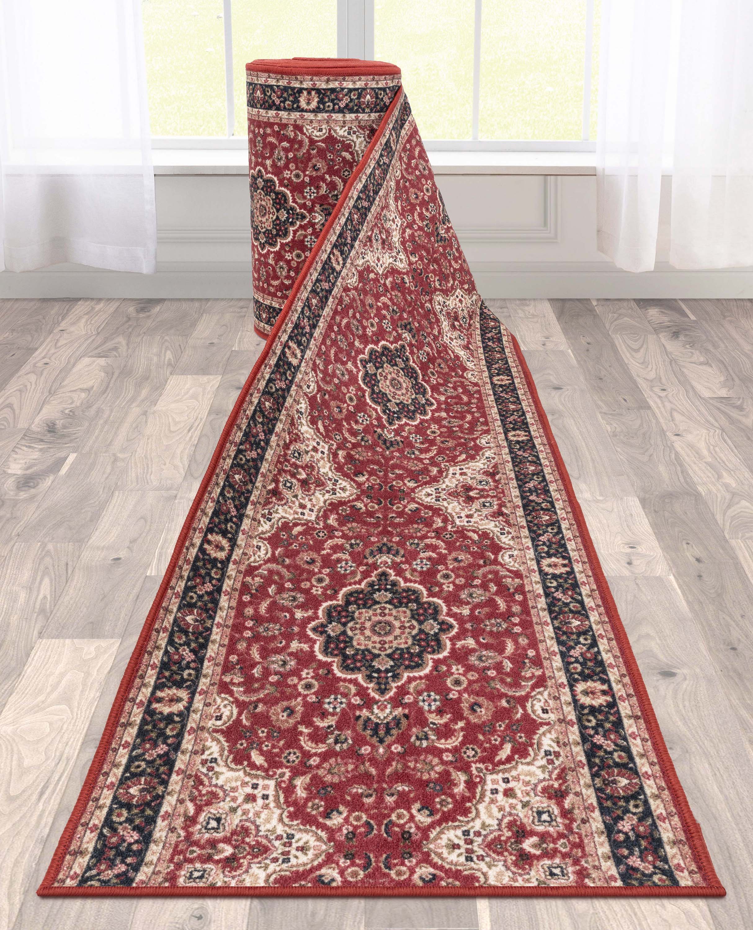 Custom Size Runner Gene Medallion Persian Red Select Your Width x Choose Your Length Machine Washable Hallway Runner Rug