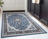 Gene Medallion Persian Blue Non-Slip Machine Washable Low Pile Rug for High-Traffic Areas