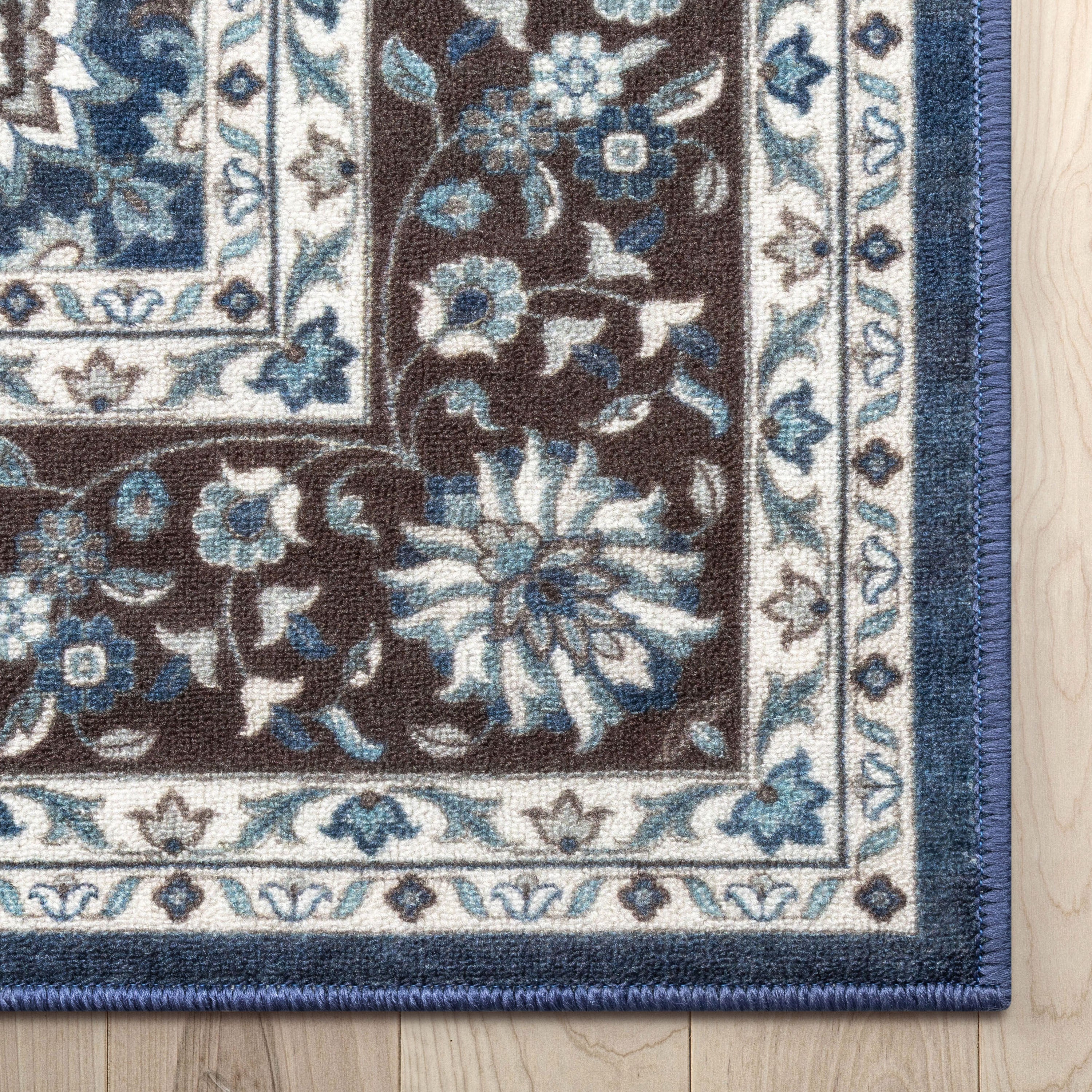 Gene Medallion Persian Blue Non-Slip Machine Washable Low Pile Rug for High-Traffic Areas