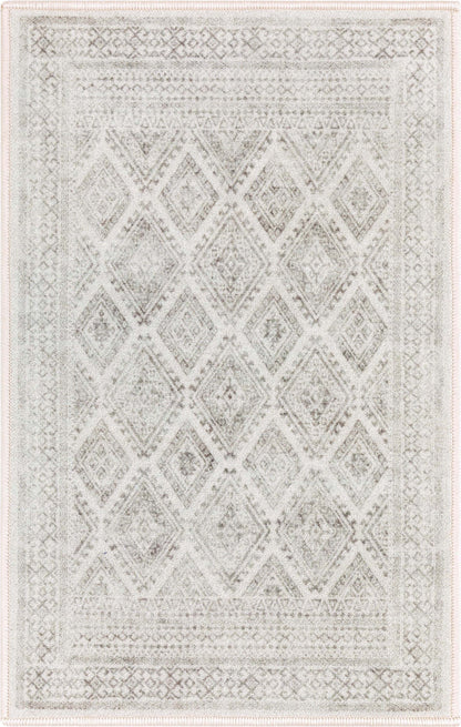 Sana Moroccan Diamond Ivory Non-Slip Washable Rug with Rubber Backing for High-Traffic Areas