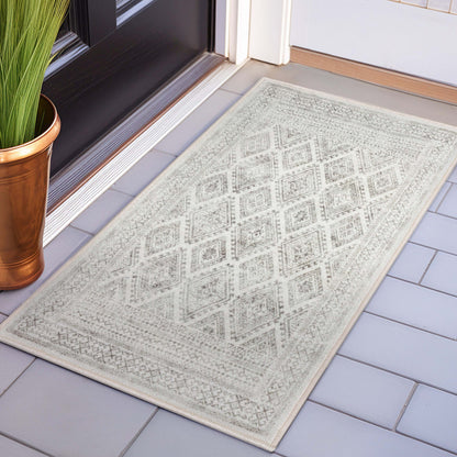 Sana Moroccan Diamond Ivory Non-Slip Washable Rug with Rubber Backing for High-Traffic Areas