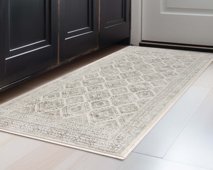 Sana Moroccan Diamond Ivory Non-Slip Washable Rug with Rubber Backing for High-Traffic Areas