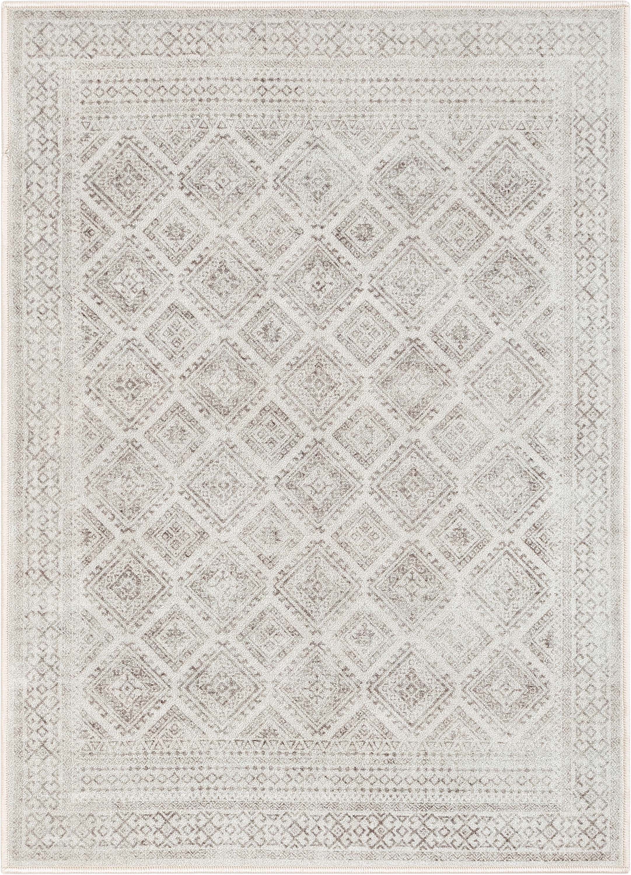 Sana Moroccan Diamond Ivory Non-Slip Washable Rug with Rubber Backing for High-Traffic Areas