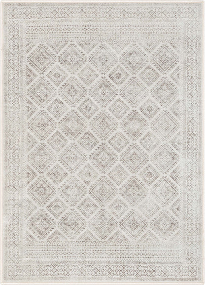 Sana Moroccan Diamond Ivory Non-Slip Washable Rug with Rubber Backing for High-Traffic Areas