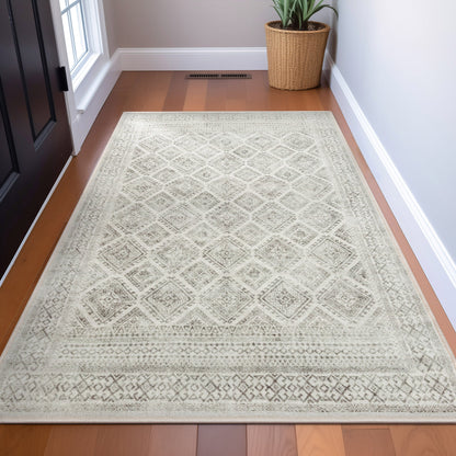 Sana Moroccan Diamond Ivory Non-Slip Washable Rug with Rubber Backing for High-Traffic Areas