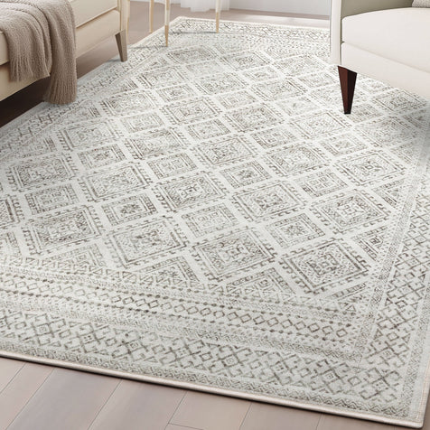 Kings Court Sana Moroccan Diamond Ivory Non-Slip Washable Rug with Rubber  Backing for High-Traffic Areas KC-181
