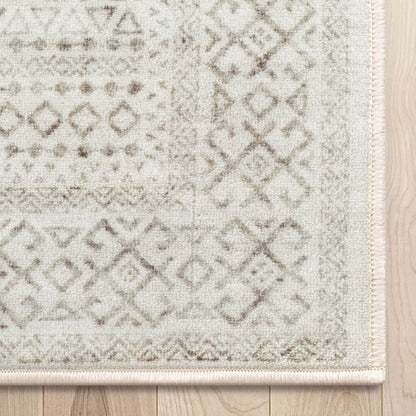 Sana Moroccan Diamond Ivory Non-Slip Washable Rug with Rubber Backing for High-Traffic Areas