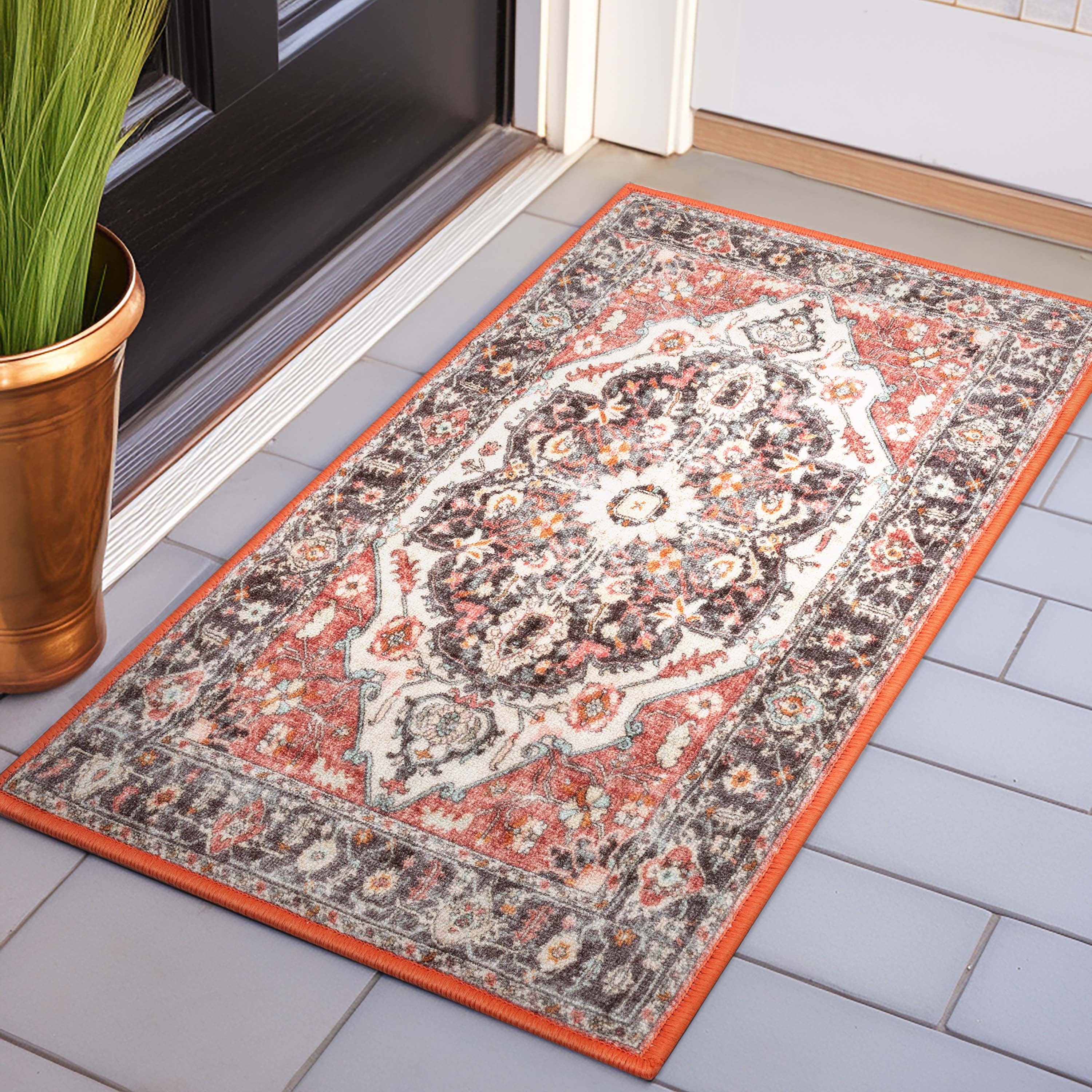 Zazzu Medallion Multi Non-Slip Washable Rug with Rubber Backing for High-Traffic Areas