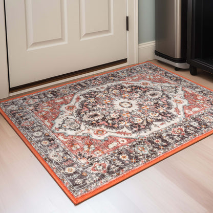 Zazzu Medallion Multi Non-Slip Washable Rug with Rubber Backing for High-Traffic Areas