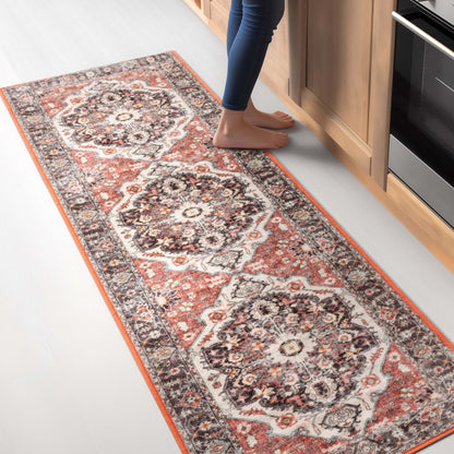 Zazzu Medallion Multi Non-Slip Washable Rug with Rubber Backing for High-Traffic Areas