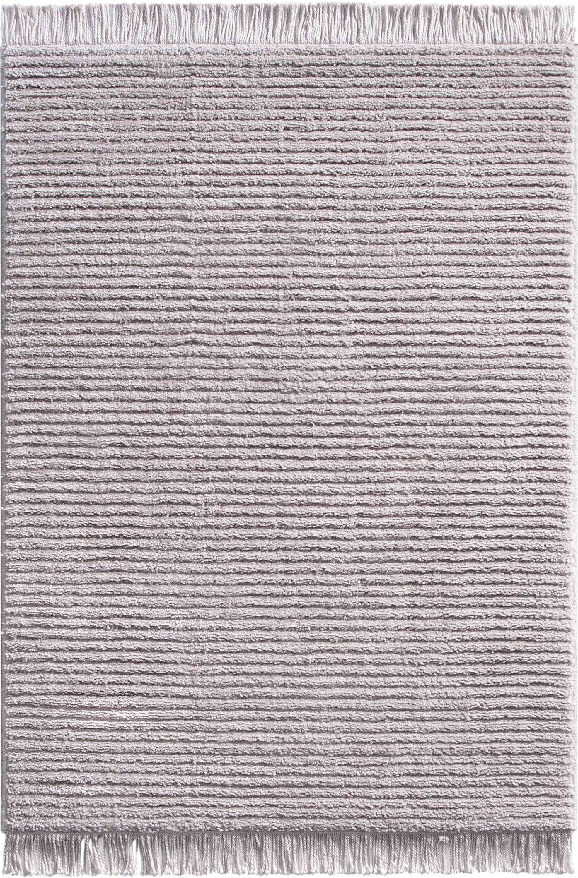 Carlow Solid & Striped Textured Taupe Ivory Ultra Soft High-Low Shag Rug