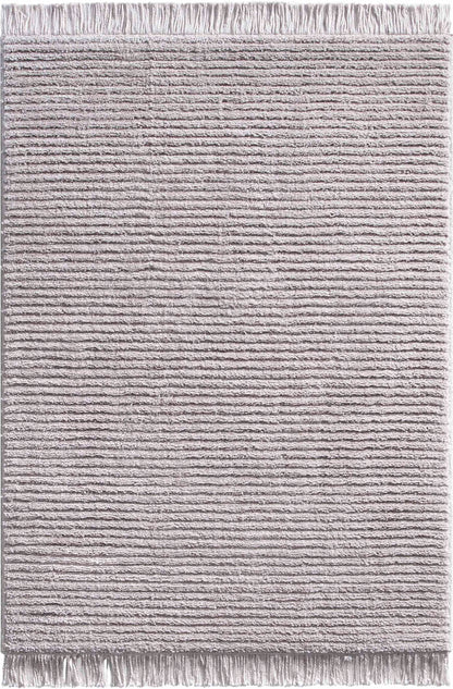 Carlow Solid & Striped Textured Taupe Ivory Ultra Soft High-Low Shag Rug