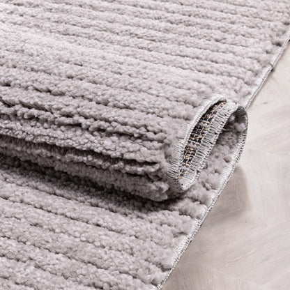 Carlow Solid & Striped Textured Taupe Ivory Ultra Soft High-Low Shag Rug