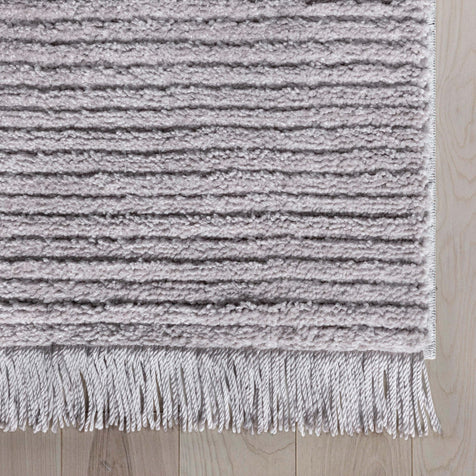 Carlow Solid & Striped Textured Taupe Ivory Ultra Soft High-Low Shag Rug