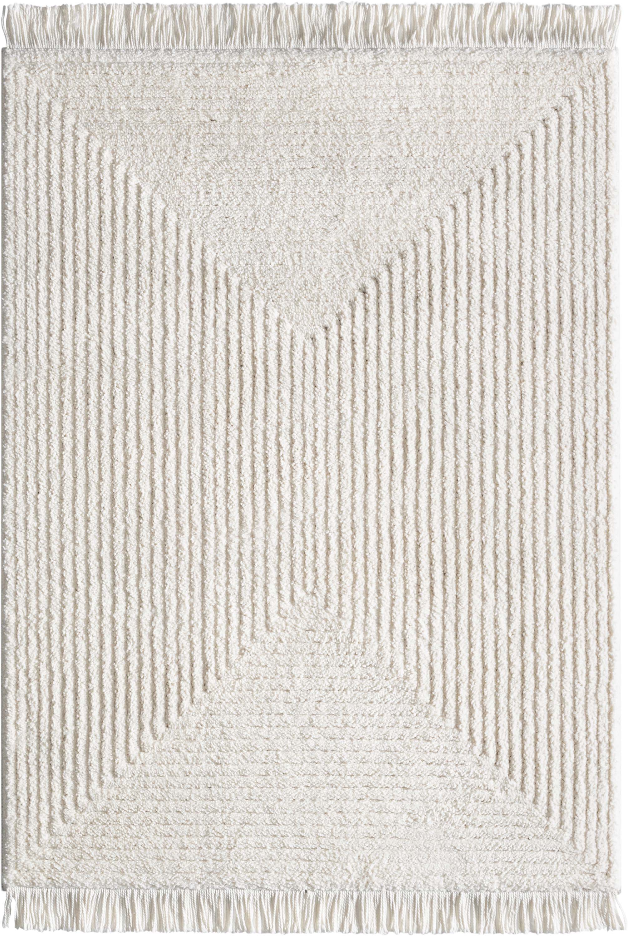 Monroe Solid & Striped Textured Ivory Ultra Soft High-Low Shag Rug