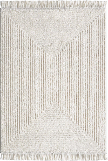 Monroe Solid & Striped Textured Ivory Ultra Soft High-Low Shag Rug