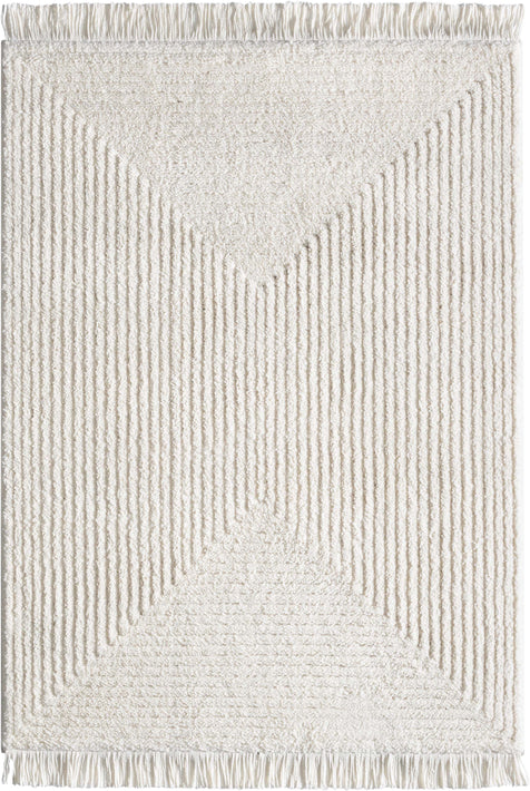 Monroe Solid & Striped Textured Ivory Ultra Soft High-Low Shag Rug