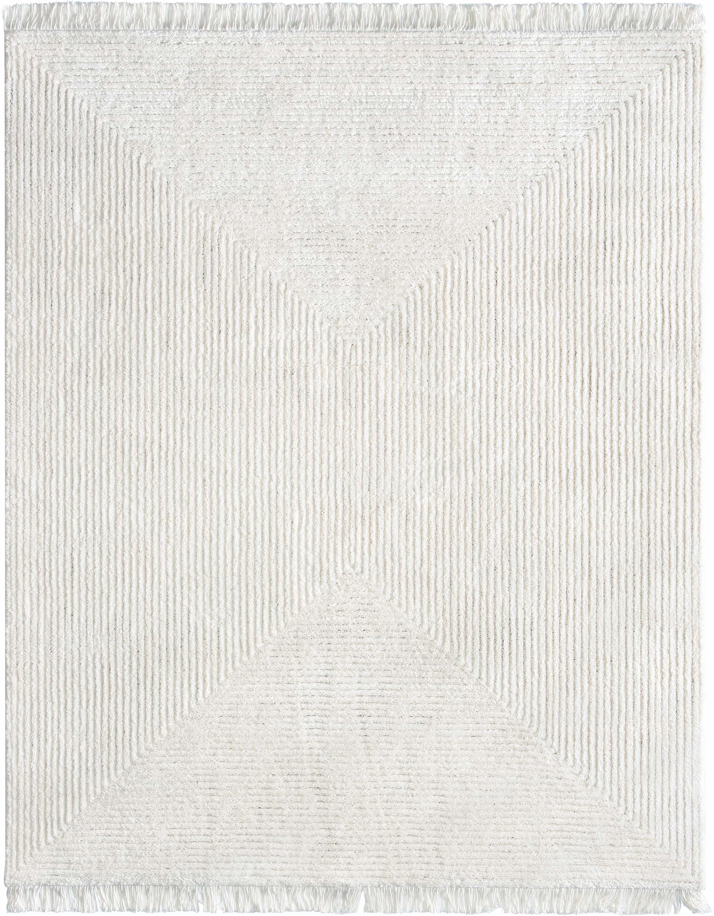 Monroe Solid & Striped Textured Ivory Ultra Soft High-Low Shag Rug