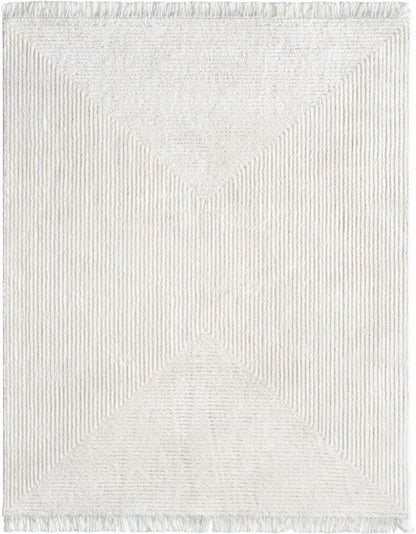 Monroe Solid & Striped Textured Ivory Ultra Soft High-Low Shag Rug