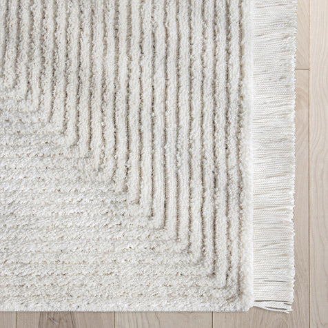 Monroe Solid & Striped Textured Ivory Ultra Soft High-Low Shag Rug