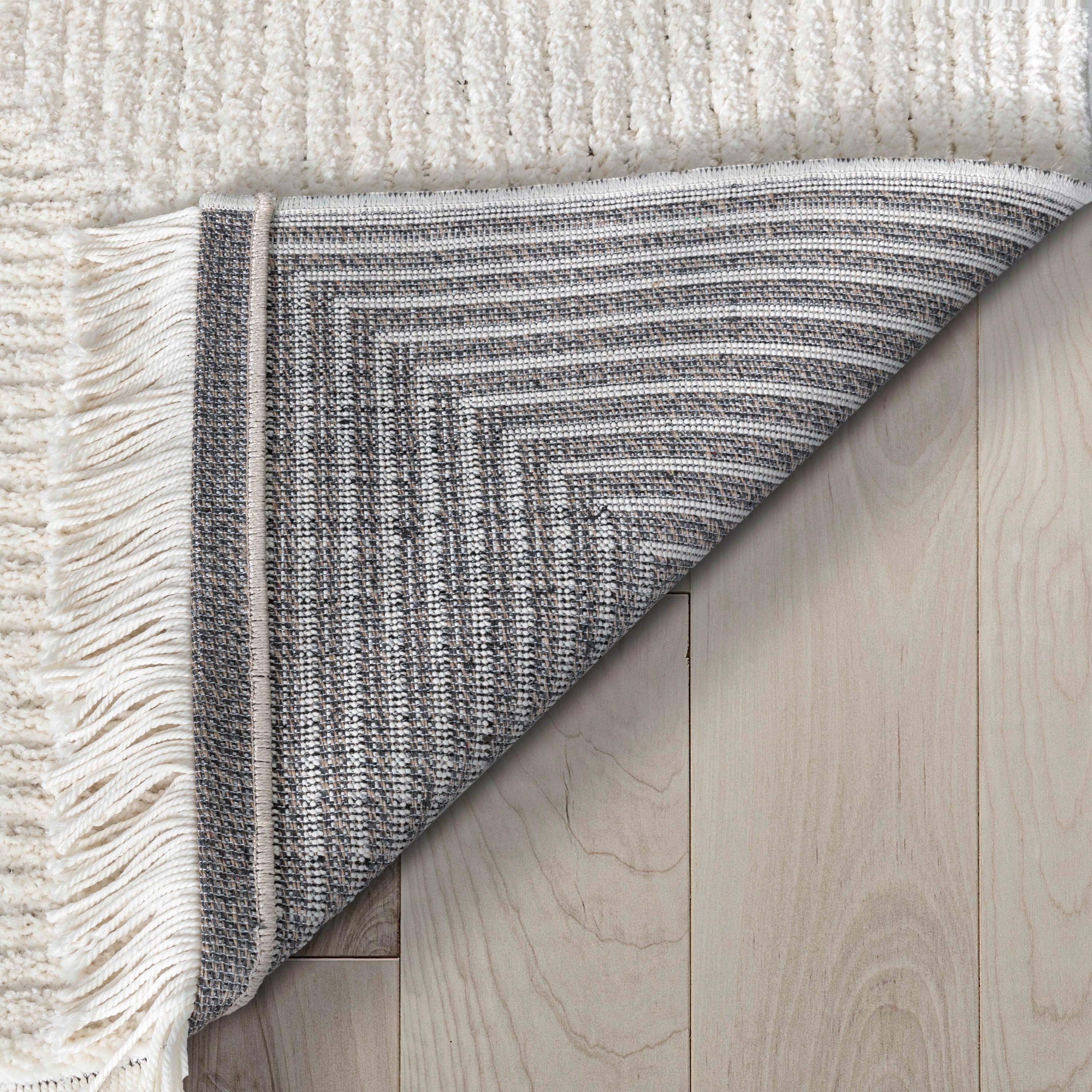 Monroe Solid & Striped Textured Ivory Ultra Soft High-Low Shag Rug