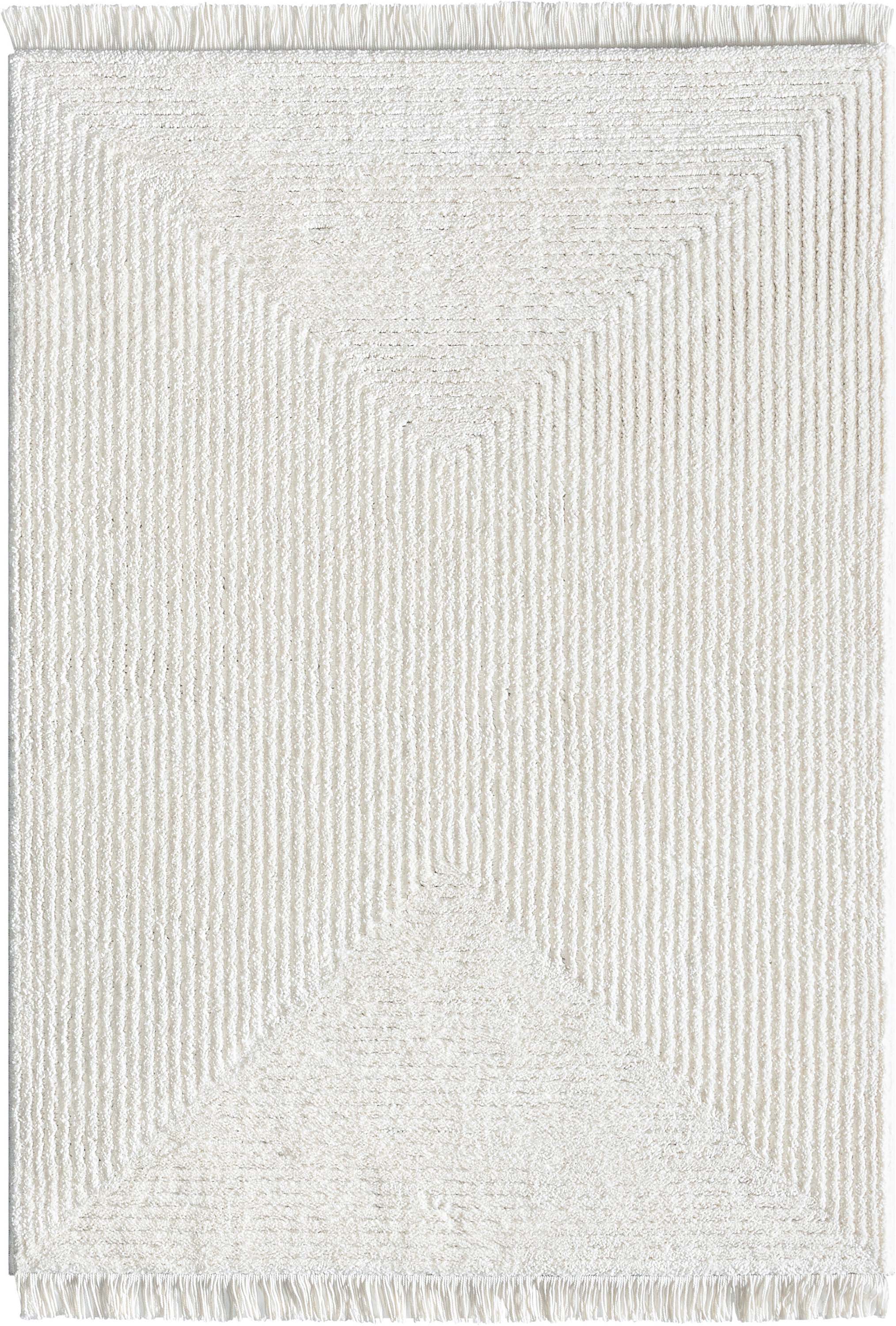 Monroe Solid & Striped Textured Ivory Ultra Soft High-Low Shag Rug