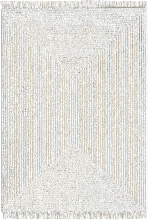 Monroe Solid & Striped Textured Ivory Ultra Soft High-Low Shag Rug