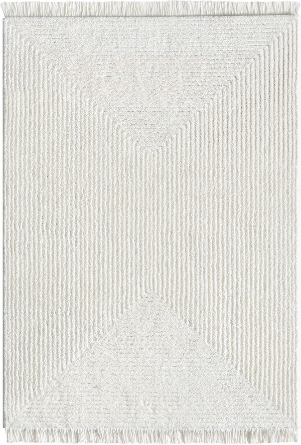 Monroe Solid & Striped Textured Ivory Ultra Soft High-Low Shag Rug