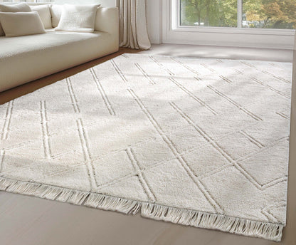 Firth Moroccan Trellis Textured Ivory Ultra Soft High-Low Shag Rug