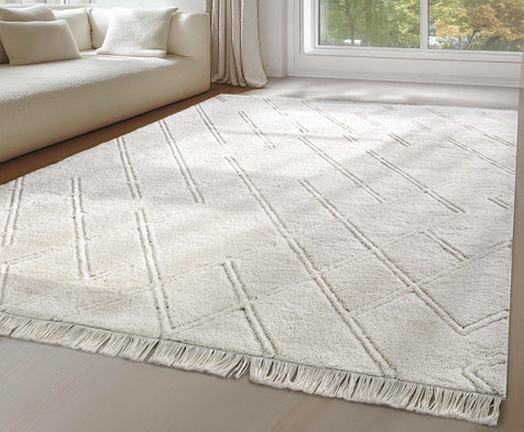 Firth Moroccan Trellis Textured Ivory Ultra Soft High-Low Shag Rug