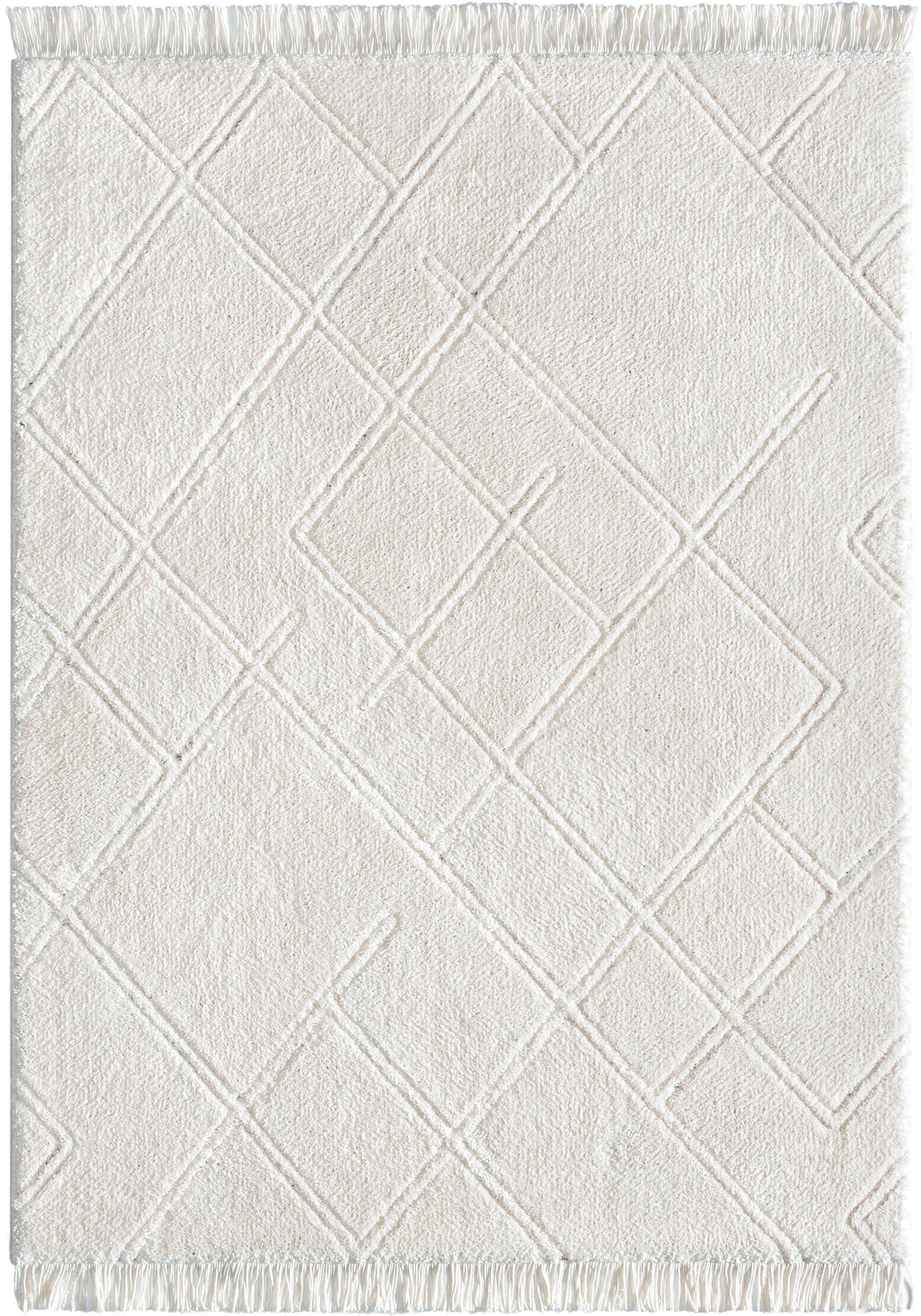 Firth Moroccan Trellis Textured Ivory Ultra Soft High-Low Shag Rug