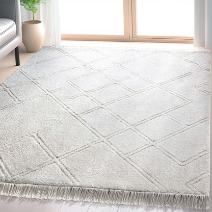 Firth Moroccan Trellis Textured Ivory Ultra Soft High-Low Shag Rug