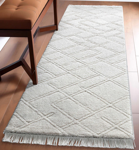 Firth Moroccan Trellis Textured Ivory Ultra Soft High-Low Shag Rug