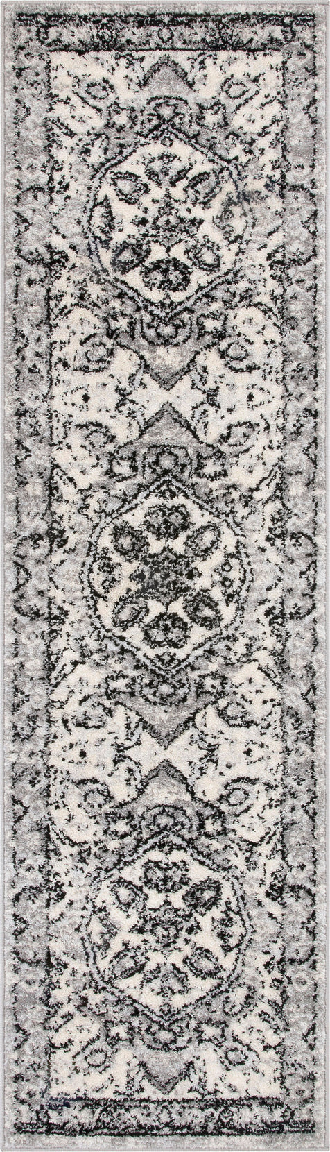 Arctic Bloom Medallion Oriental Ivory Grey High-Low Rug