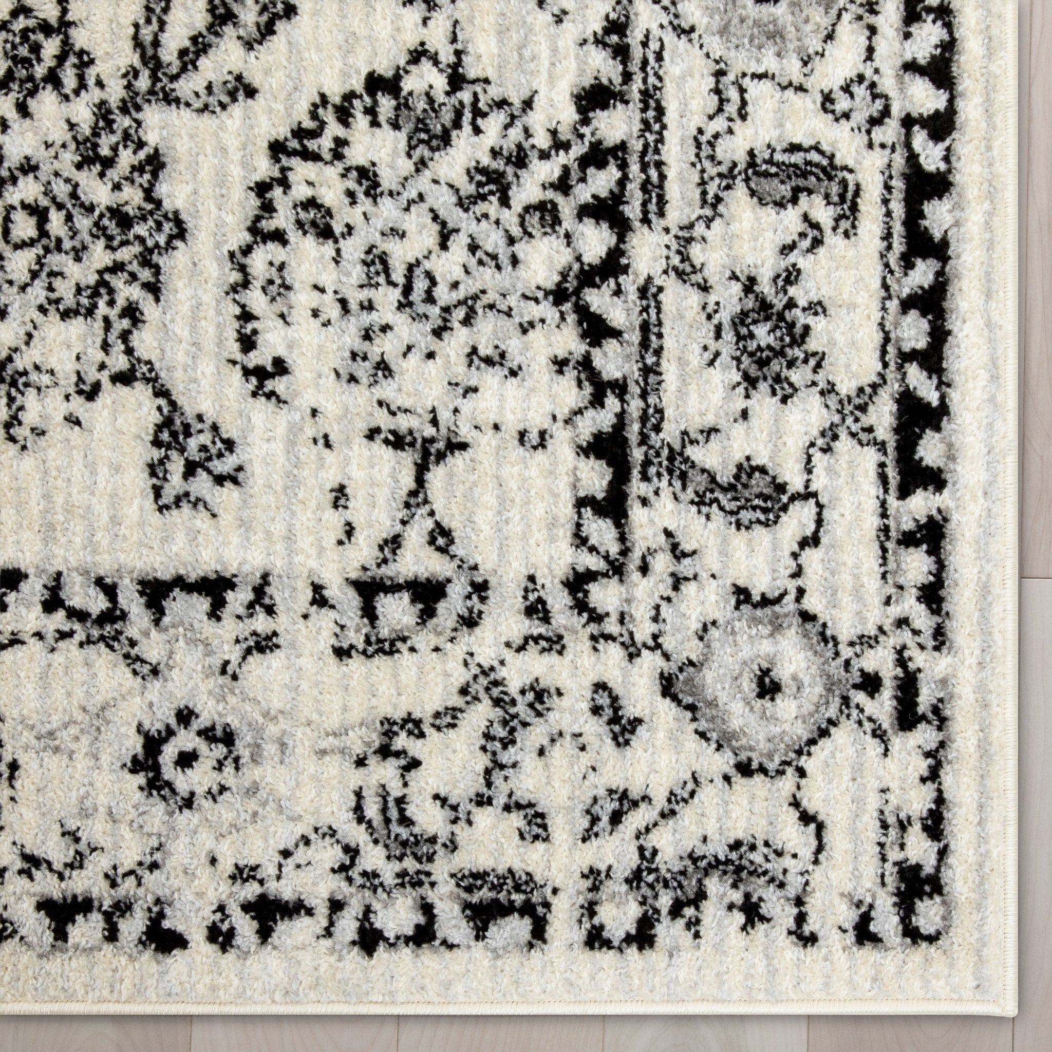 Palace Persian Oriental Botanical Ivory Grey High-Low Rug Well Woven