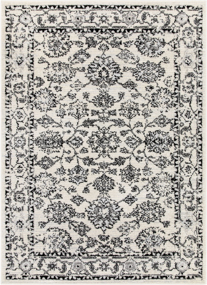 Palace Persian Oriental Botanical Ivory Grey High-Low Rug