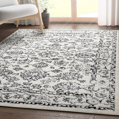 Palace Persian Oriental Botanical Ivory Grey High-Low Rug