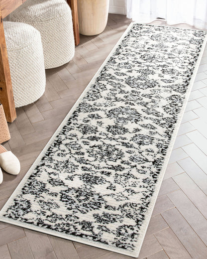 Palace Persian Oriental Botanical Ivory Grey High-Low Rug