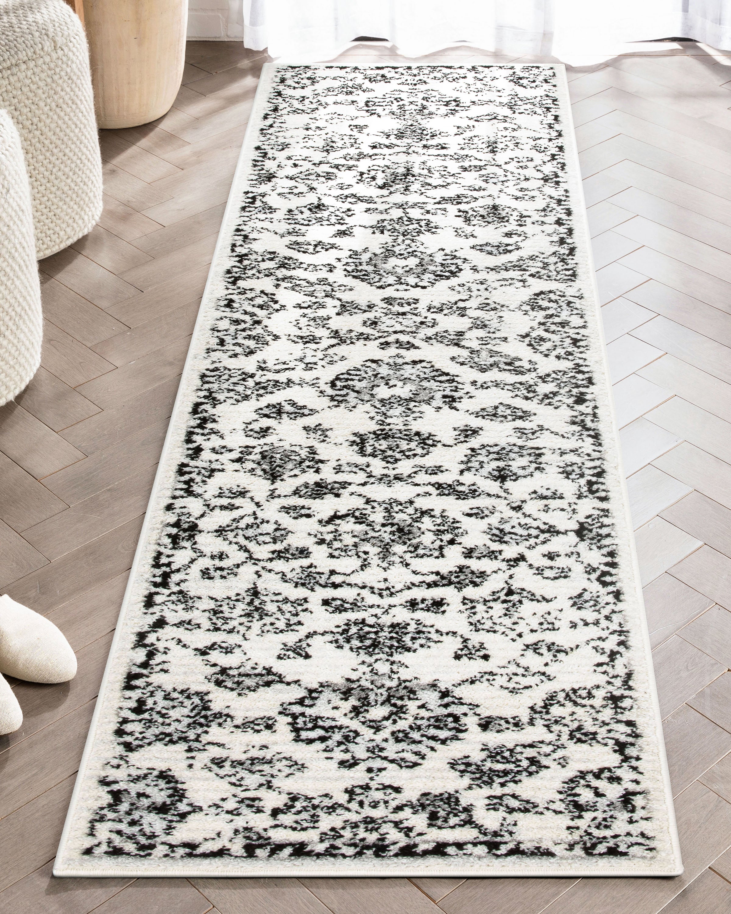 Palace Persian Oriental Botanical Ivory Grey High-Low Rug