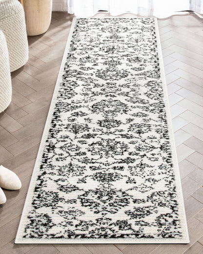 Palace Persian Oriental Botanical Ivory Grey High-Low Rug