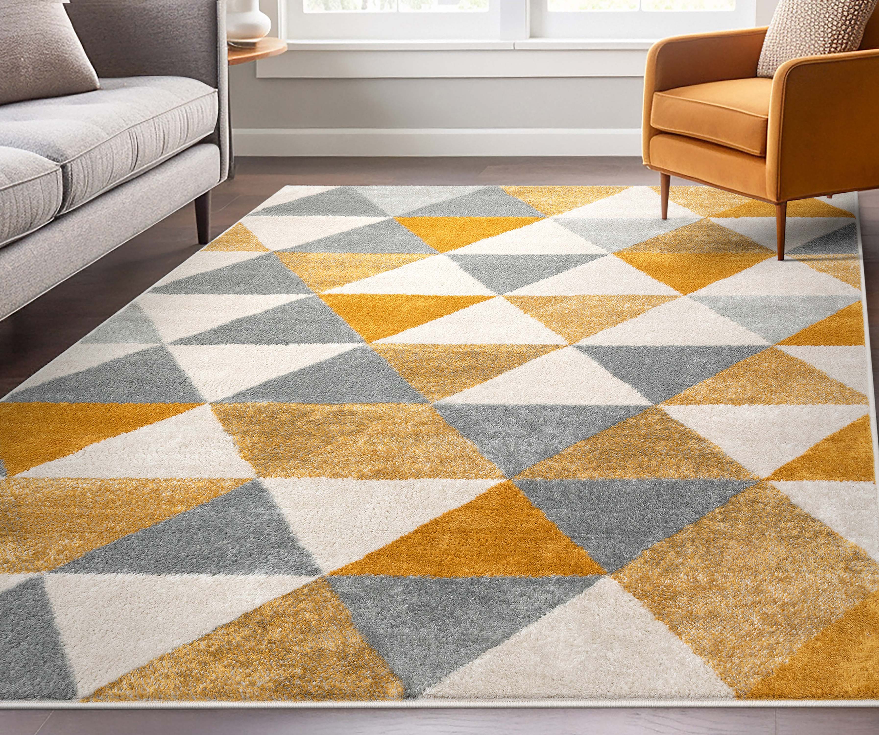 Alvin Gold Modern Geometric Rug Well Woven