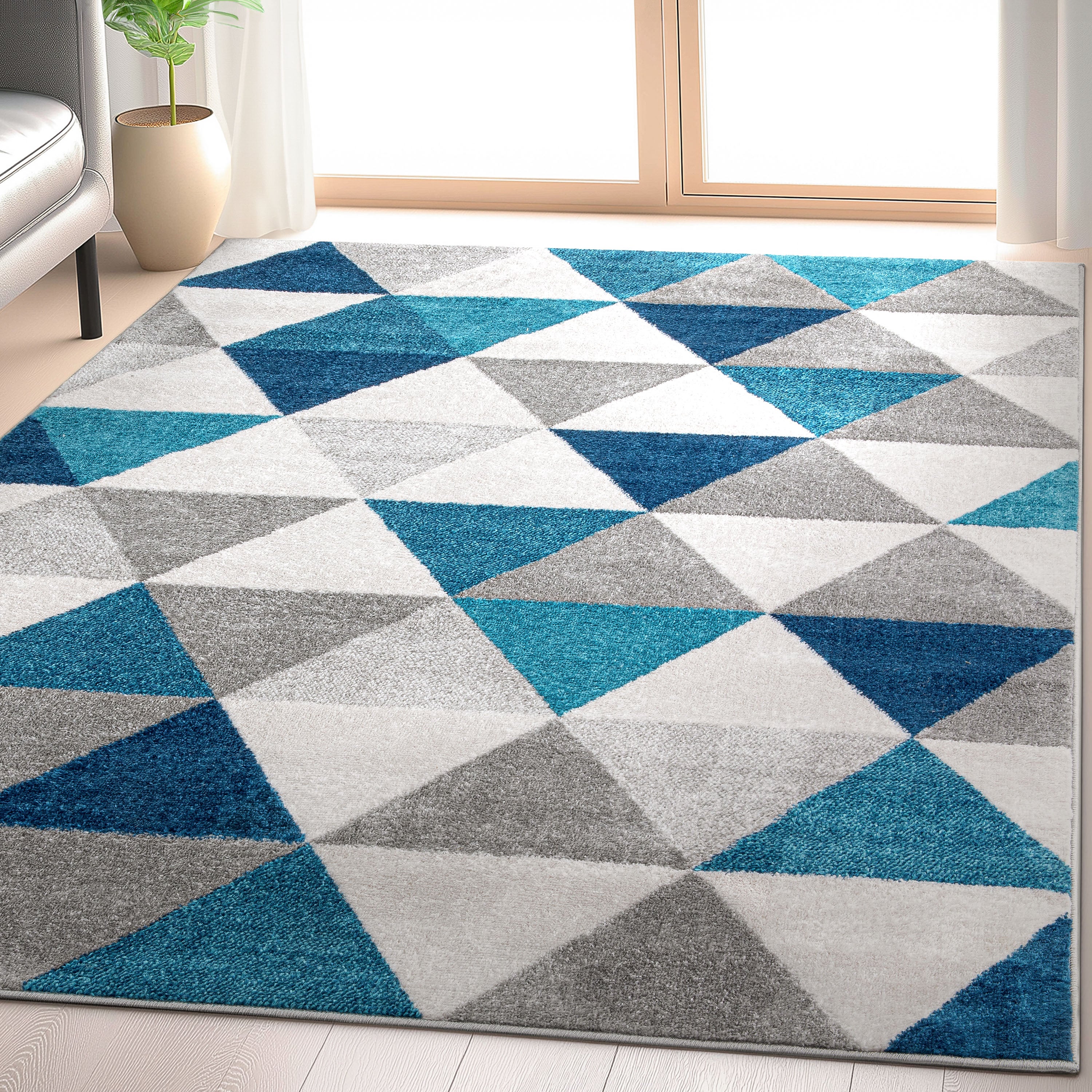 Alvin Blue Modern Geometric Rug Well Woven