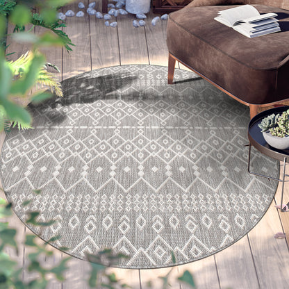 Nord Moroccan Tribal Indoor Outdoor Light Grey Flatweave Rug