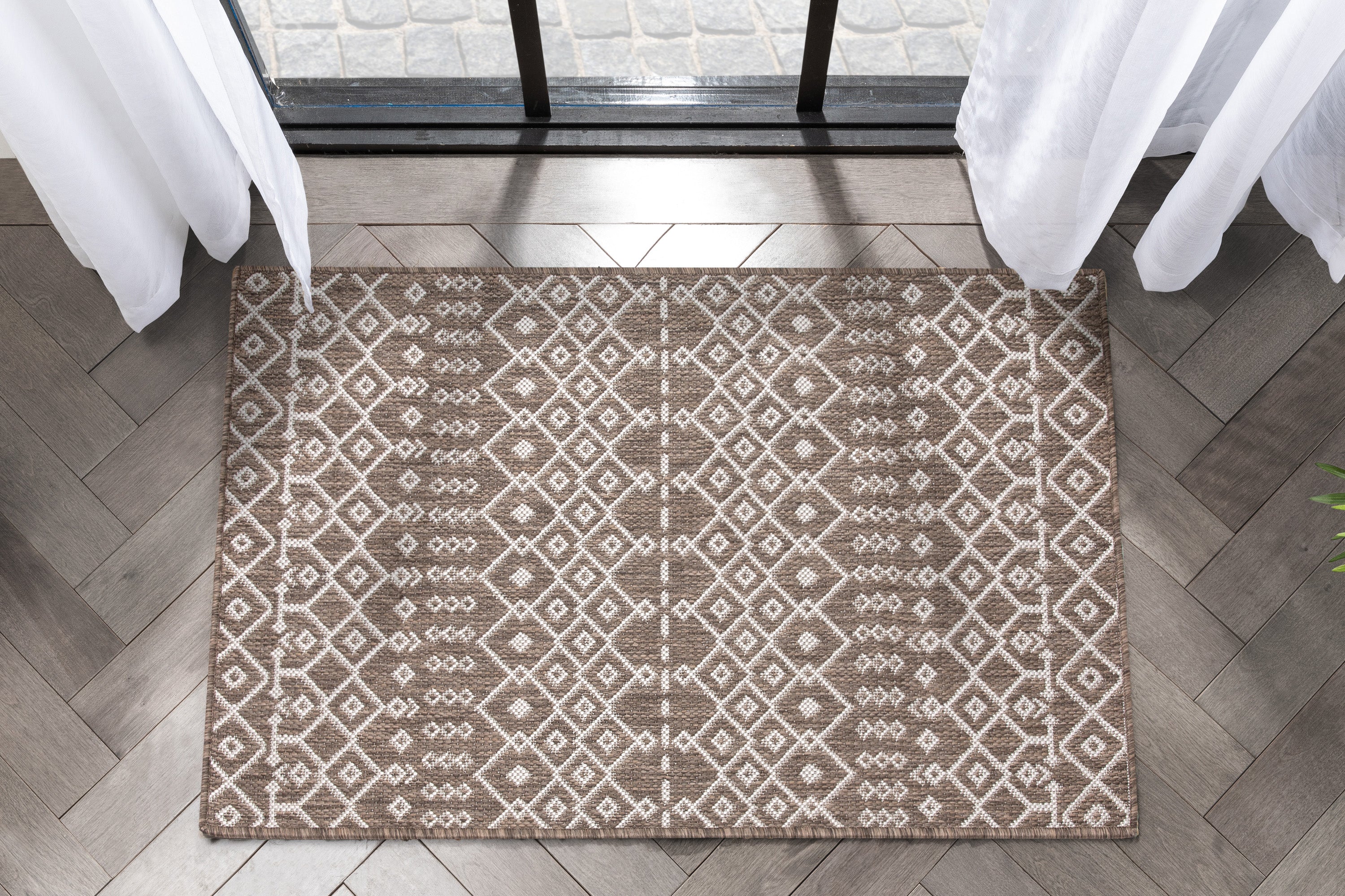 Nord Moroccan Tribal Indoor Outdoor Taupe Flatweave Rug