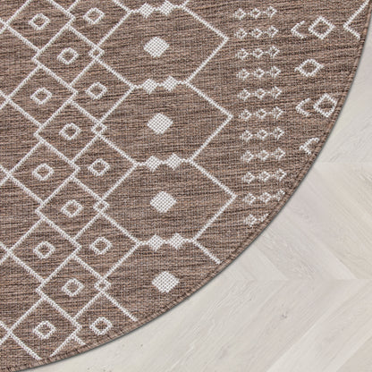 Nord Moroccan Tribal Indoor Outdoor Taupe Flatweave Rug