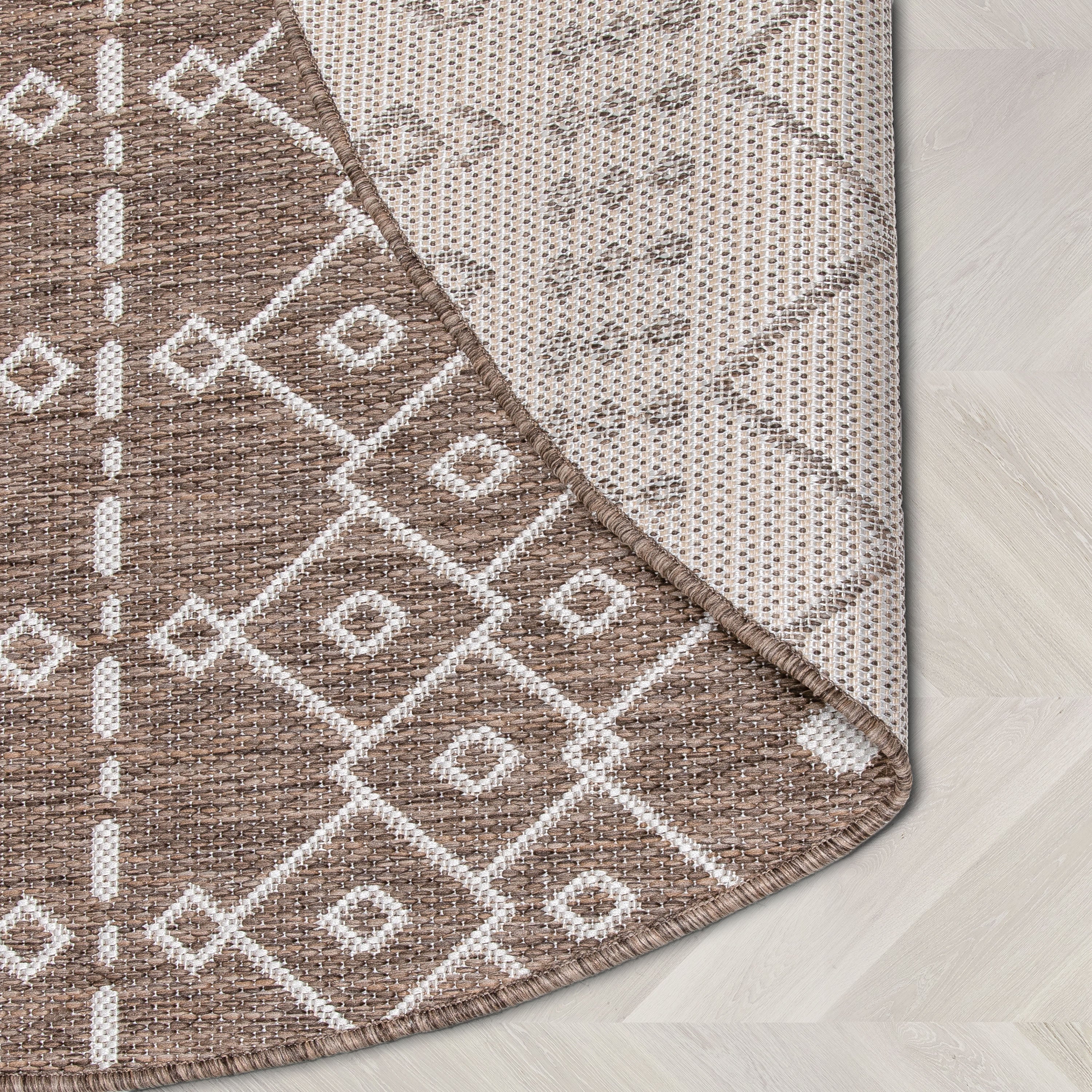 Nord Moroccan Tribal Indoor Outdoor Taupe Flatweave Rug